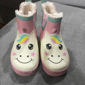Lily and Dan Fur lined Unicorn Rain Boots with Pink and Cream Colors